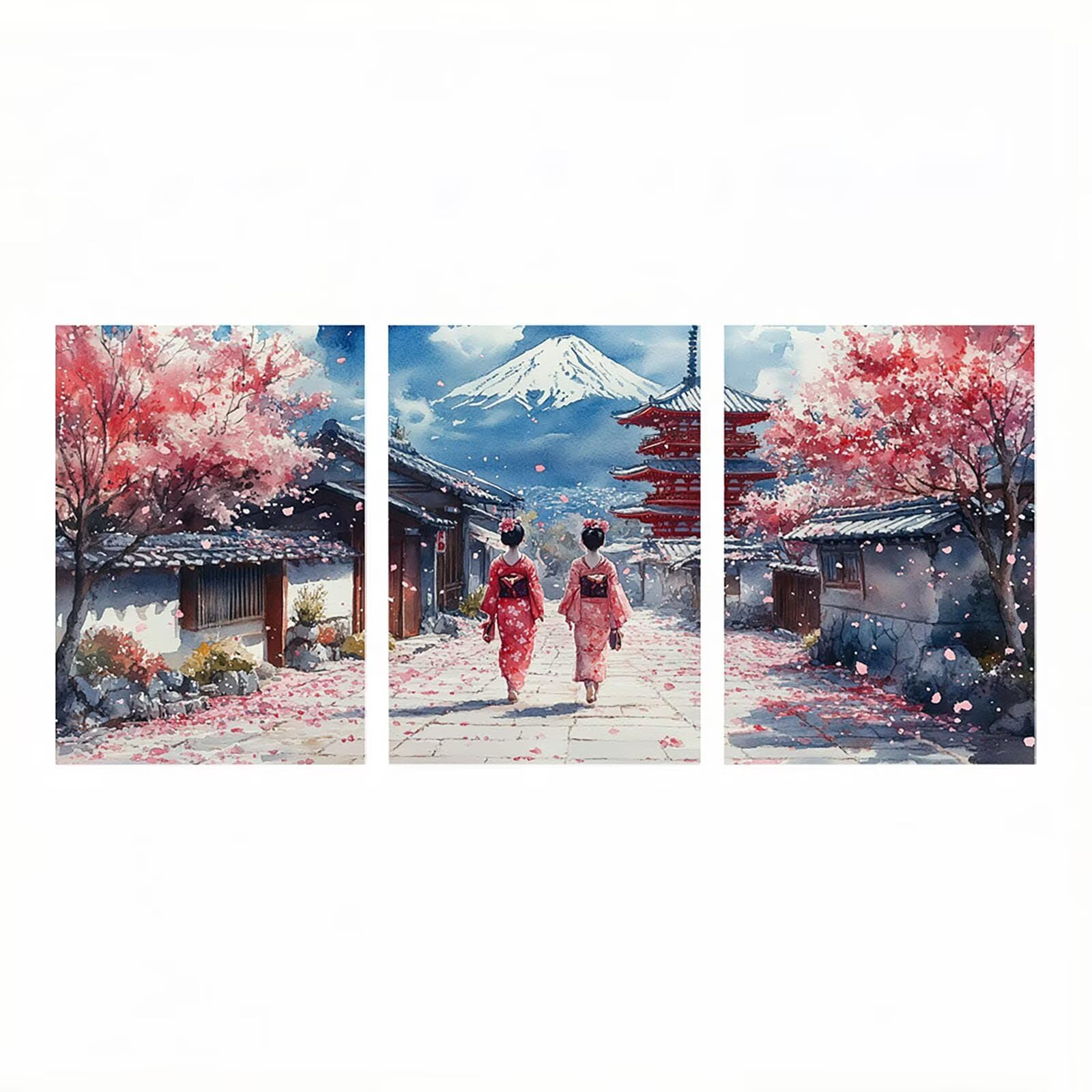3Pck Geisha Diament Painting Kompletny zestaw, Mount Fuji Diamentowe malowanie dla dorosłych 40x60cmx3 Malowanie według numerów Diamentowe malowanie do obrazów Nowoczesny salon Dekoracja Prezent HXZH