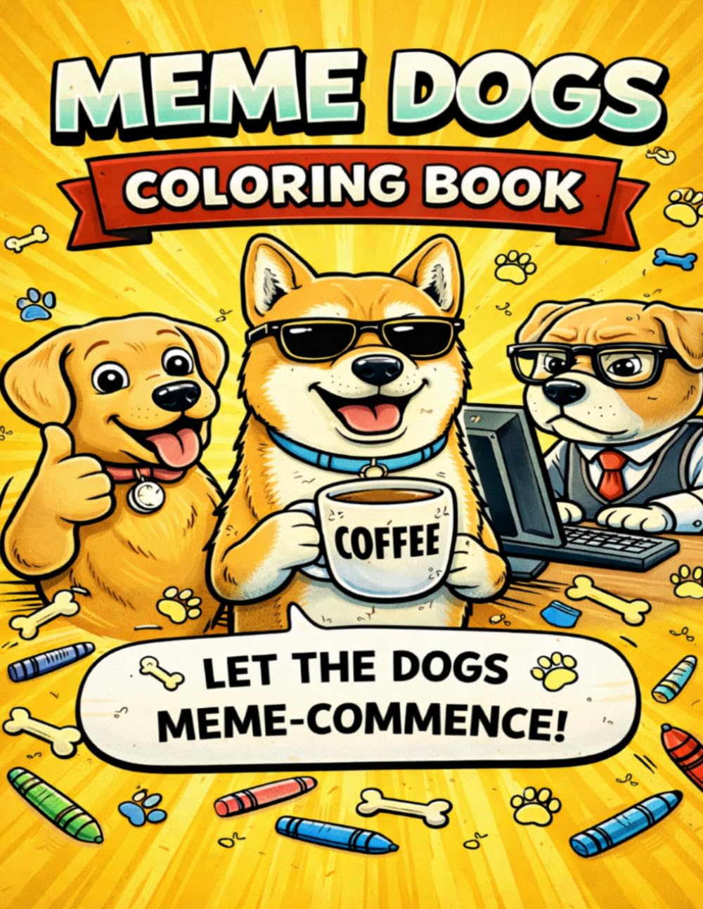 Meme Dogs Coloring Book: A Funny Dog Meme Coloring Book for Adults & Teens | Stress Relief with Hilarious Meme Scenes, Cute Dogs & Relaxing Designs
