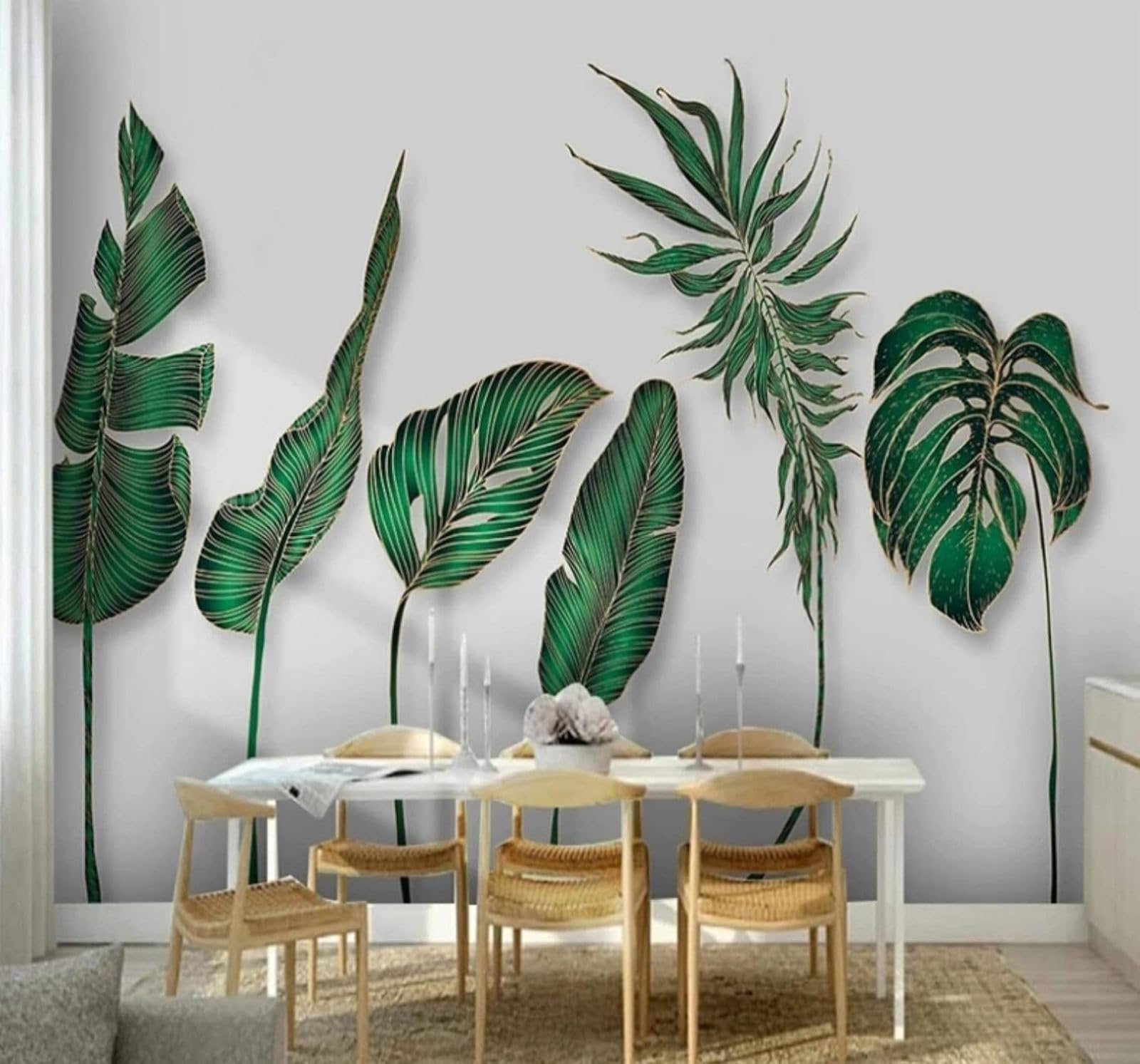 Fresh Hand Drawn Botanical Leaf Patterns 3D Wallpaper Easy Install Feature Office Living Room Sofa Bedroom TV Background Wall Decoration-400cm×280cm