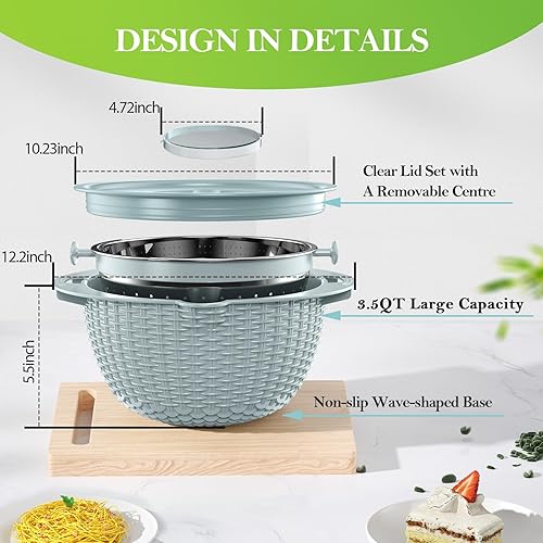 Miniatura 7 de Juego de colador 4-1 con cuencos, coladores para cocina, coladores y coladores de alimentos, colador de pasta, colador de arroz, limpiador de