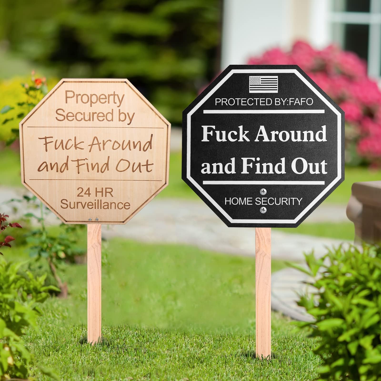 Fuck Around and Find Out Signs, FAFO Home Security Signs Front Yard Sign Decor, Property Security Protected By Surveillance Sign Wood Front Patio Decor, Funny Warning Signs (Black)