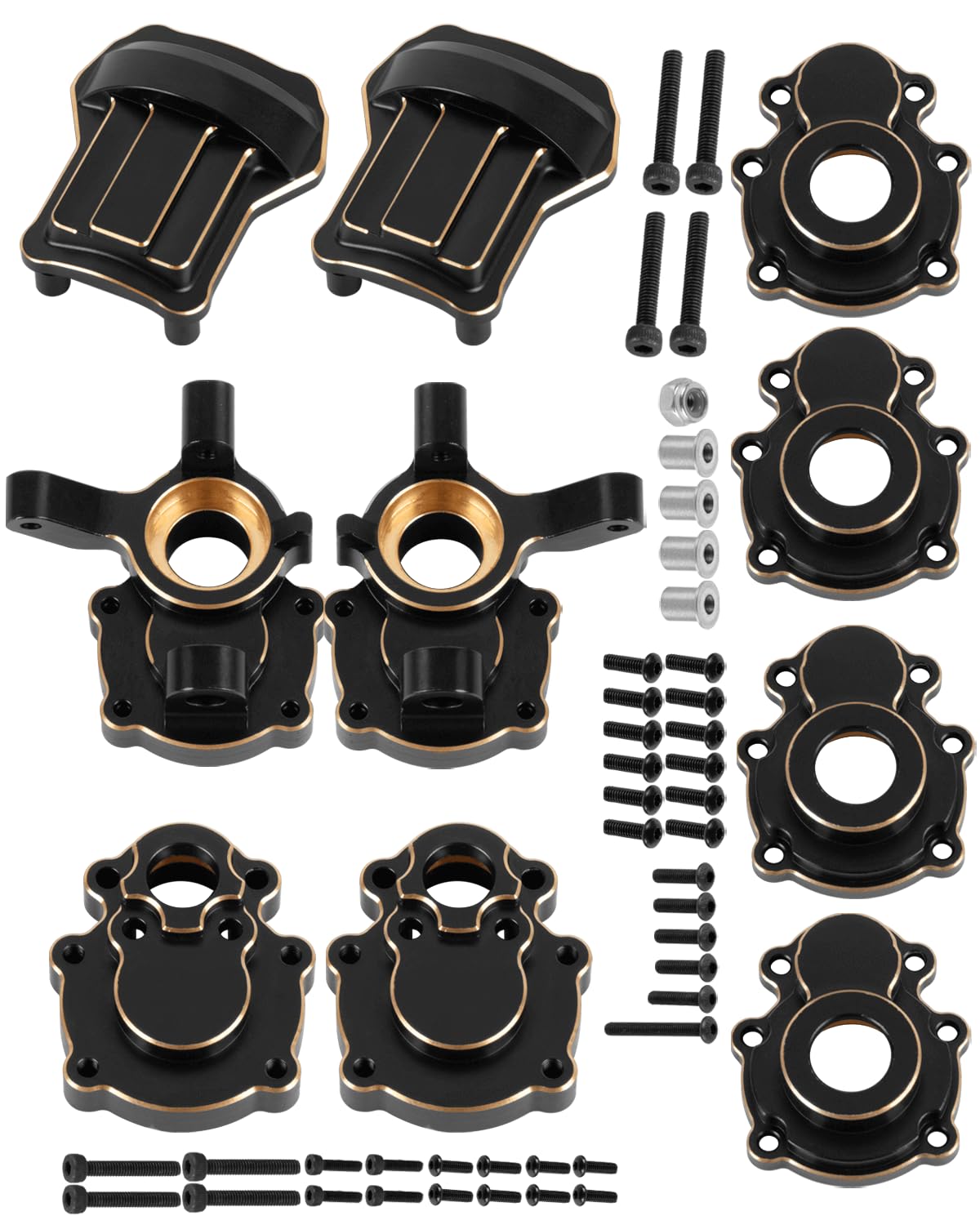 RCHuiWow RC Brass Differential Axle Cover & Caster Blocks & Rear Portal Housing Covers Upgrades Part for 1/10 FMS FCX10 RC Crawler