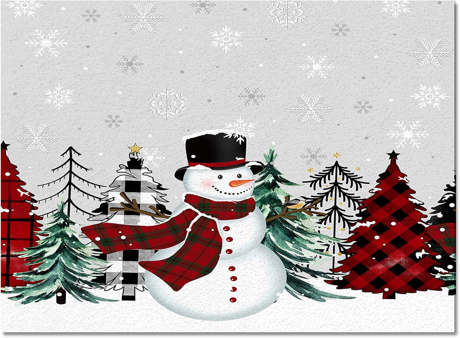 Christmas Area Rug, 2' x 3' Large Indoor and Outdoor Area Rugs with No-Slip Backing, Easy to Clean, Perfect for Living Room/Bedroom/Patio/Picnic/Decking, Cute Snowman Xmas Tree Grey Background