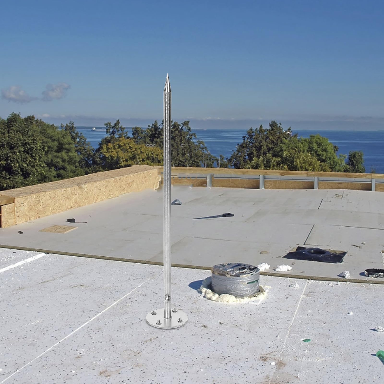 Sosoport Pararrayos de Acero Inoxidable, Barra de Protección para Techo, Plata, Instalación Fácil, Uso Exterior en Casas y Edificios Industriales