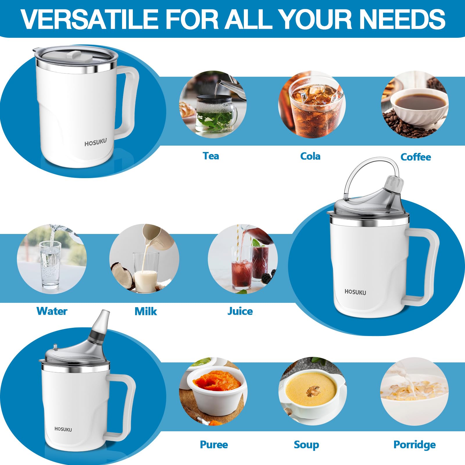 Vasos para adultos a prueba de derrames, juego de vasos para adultos de 13.5 onzas, vasos a prueba de derrames para adultos, ideales para parejas o padres, perfecto para agua, leche y sopa