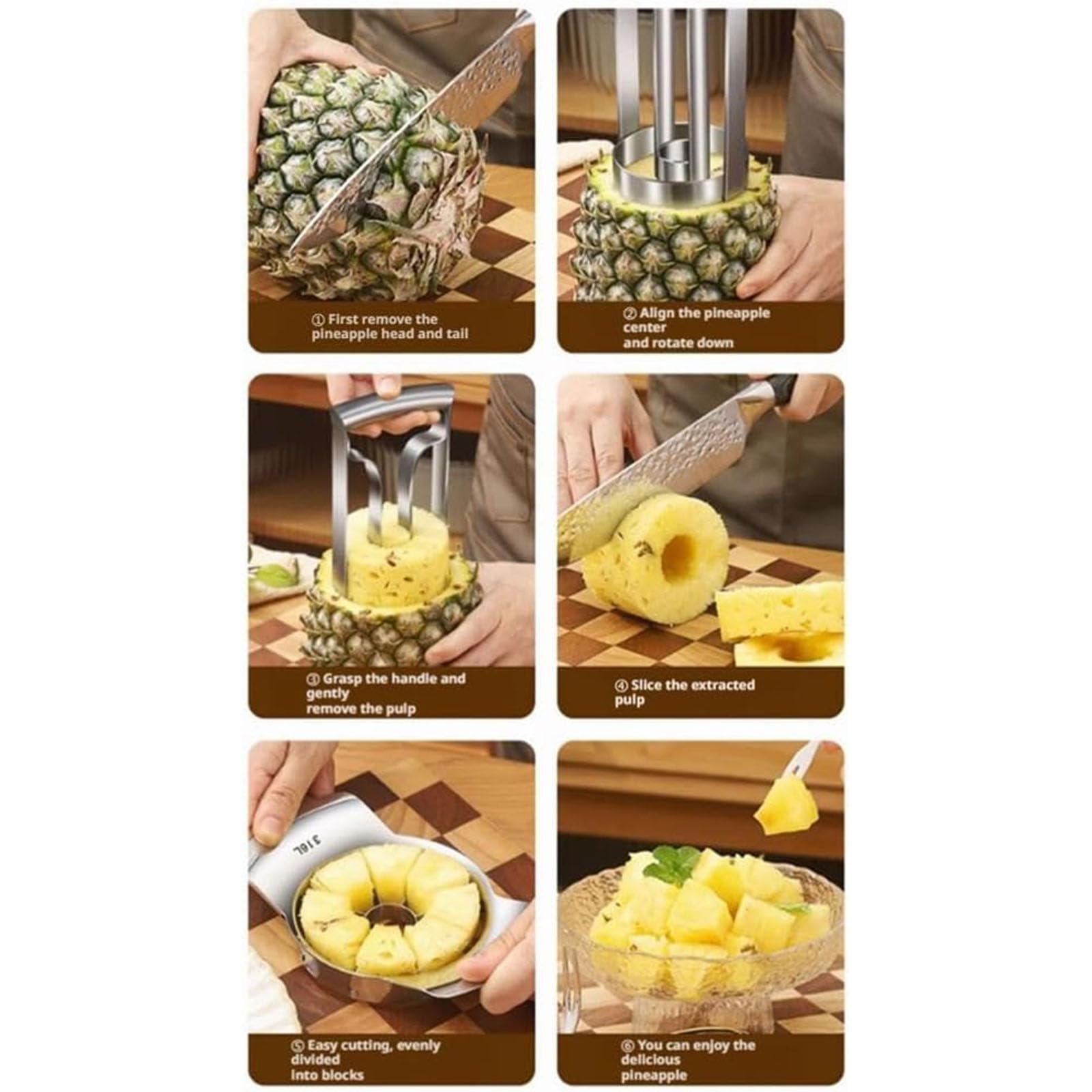 Ananasschneider, Aus Edelstahl, Verbessert Griff Ananasschneider, Ananas Slicer Cutter Maschine Obst Für Familien Hotel,Silber