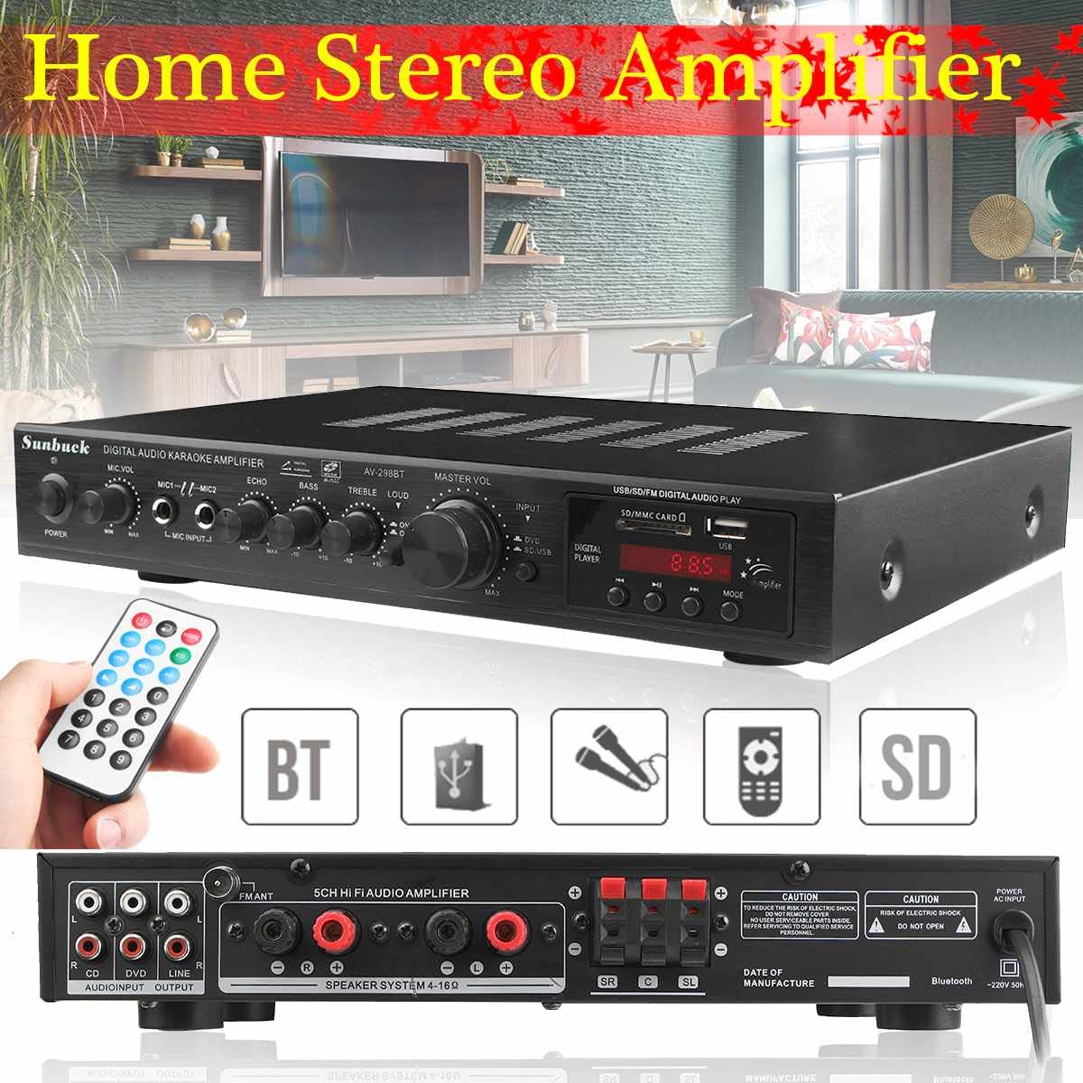 Wzmacniacz audio, 720 W 5 kanałowy wzmacniacz stereo Bluetooth HIFI PROWADZONY Digital Karaoke Amplificador Car Audio Home Cinema Home Theatre Wzmacniacze
