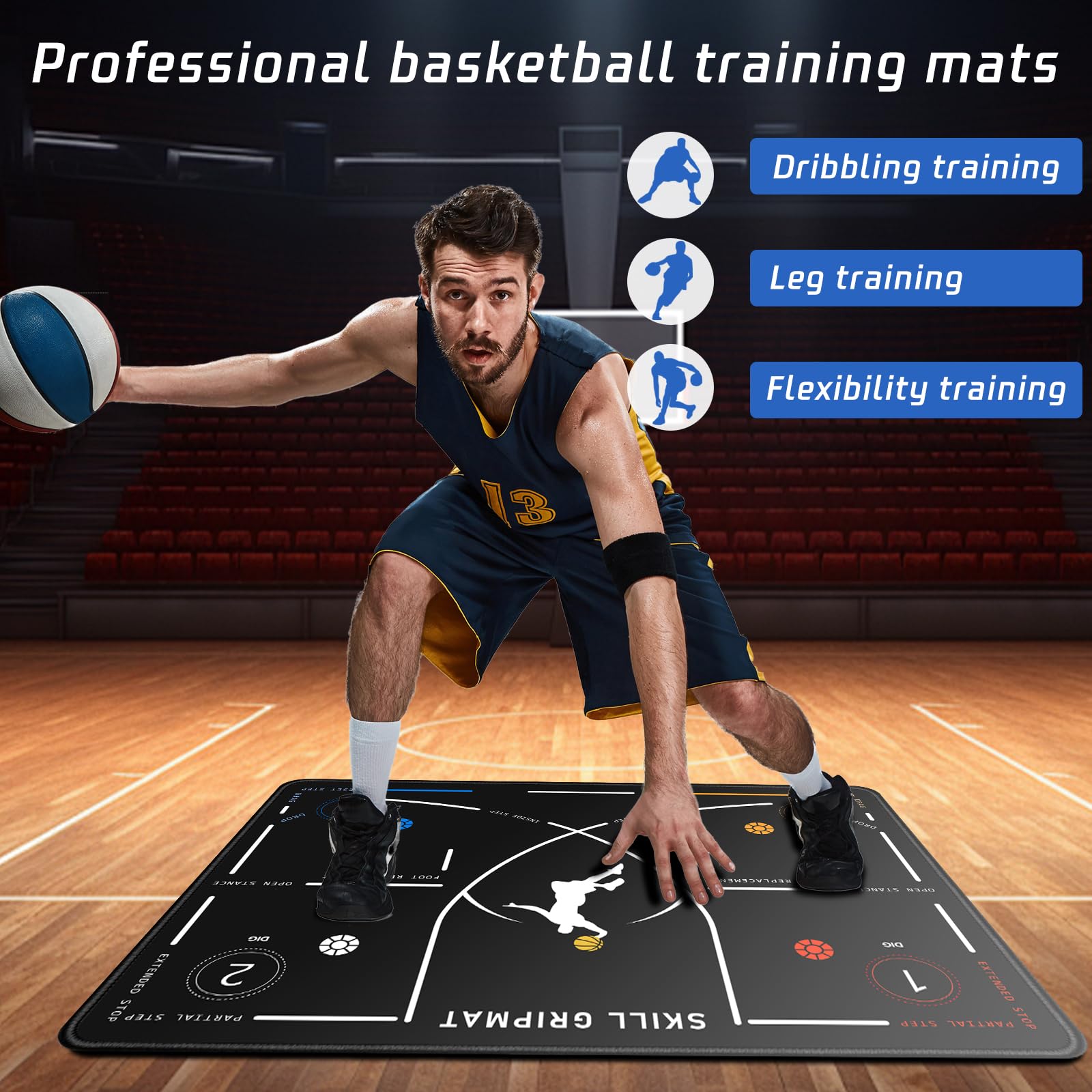 Portable Basketball Footwork Training Mat, Agility Footstep Training Mat, Basketball Pads for Training All Levels, Non-Slip Silent Equipment for All Ages to Improve Speed, Strength and Coordination