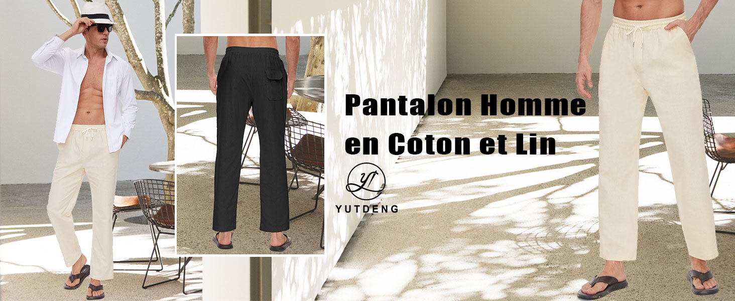 Pantalon Lin Homme Décontracté Yutdeng Été Respirant Grande Taille - Yoga Plage Sport Avec Poches Et Cordon