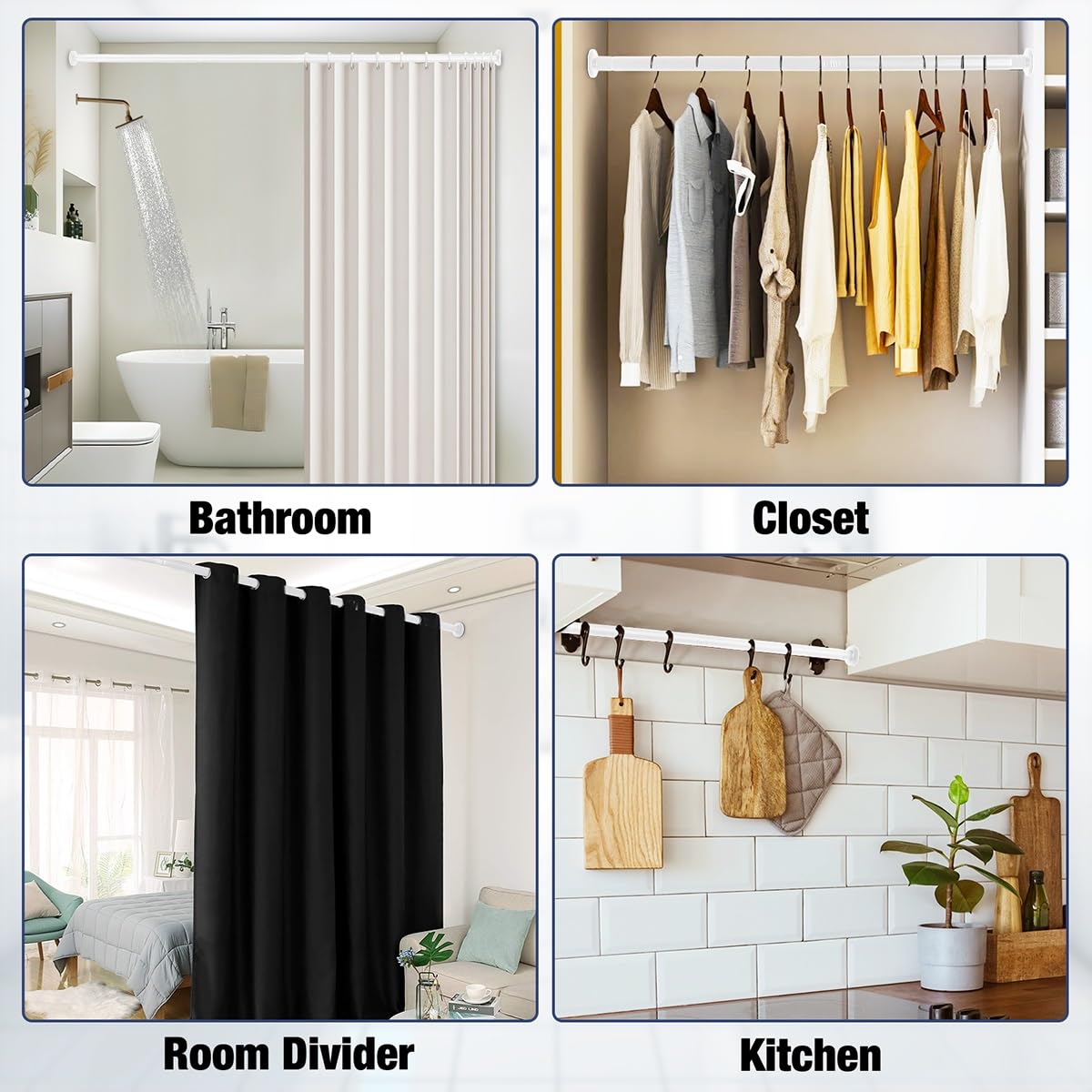 Asta estensibile senza trapano regolabile 240-400 cm, teles Ø32 mm per bagno, armadio e giardino, e facile da installare, nero h