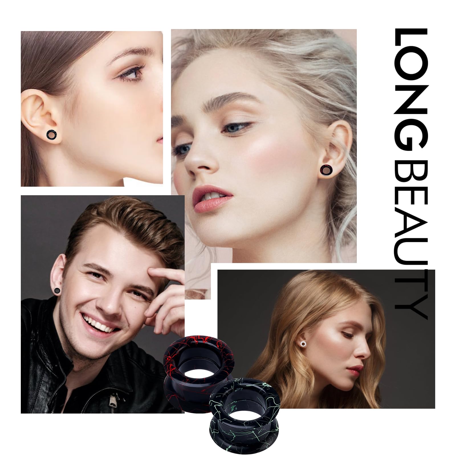 Longbeauty dilatadores de silicona dura oreja piercing doble flared 6 mm - 25 mm