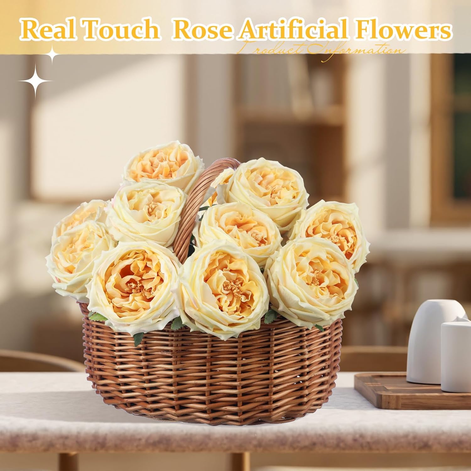 10pcs Real Touch Peonies Artificial Flowers, Faux Austin Rose with Long Stem Look Real Fake Flower for Christmas Valentines Arrangement Wedding Party Home Kitchen Decor(Champagne) - Image 5