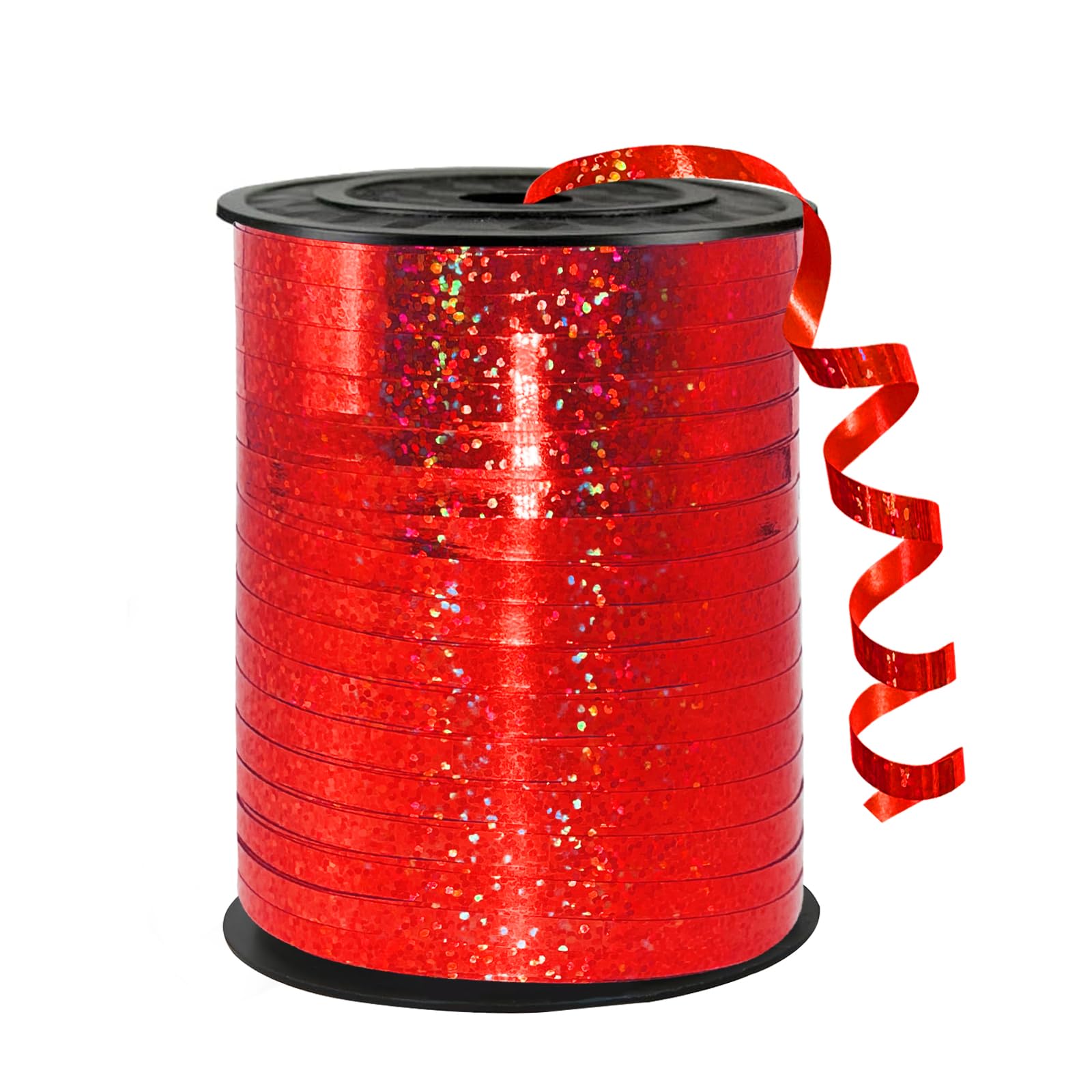 Red Shiny Metallic Curling Ribbon, 1/5" x 500 Yards, PVC Material, Perfect for Weddings, Birthdays, Holidays, Gift Wrapping, Balloon Decor, Art Crafts