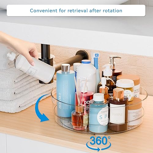 Miniatura 5 de Yieach Paquete de 4 tocadiscos Lazy Susan de acrílico transparente de 12 pulgadas de ancho para gabinete, refrigerador, despensa y cocina, con asa,