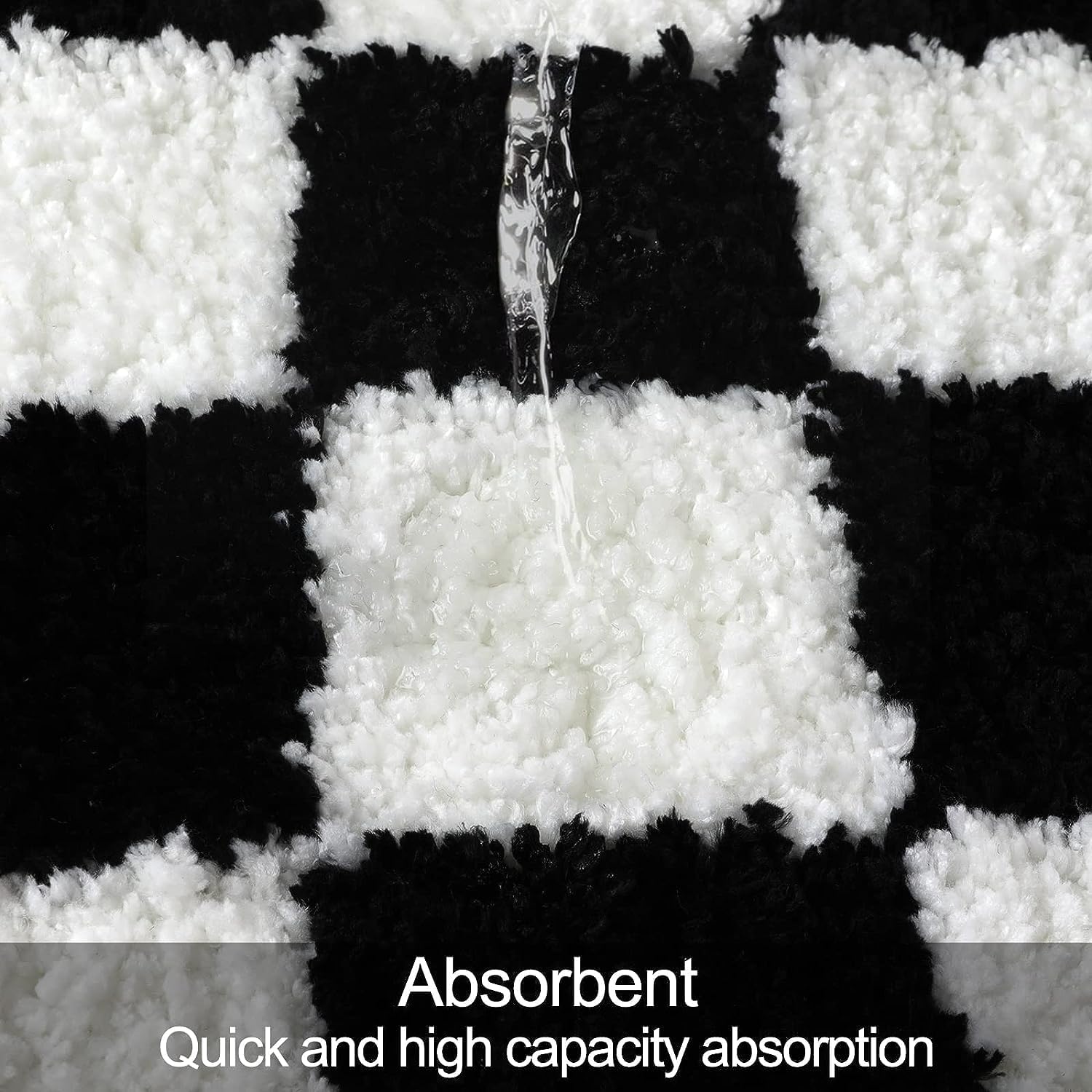 Uphome Bathroom Rug Runner, Black and White Checkered Large Machine Washable Bath Mat Non Slip, 24x71 Water Absorbent Soft Microfiber Bath Rug for Tub, Shower, Floor