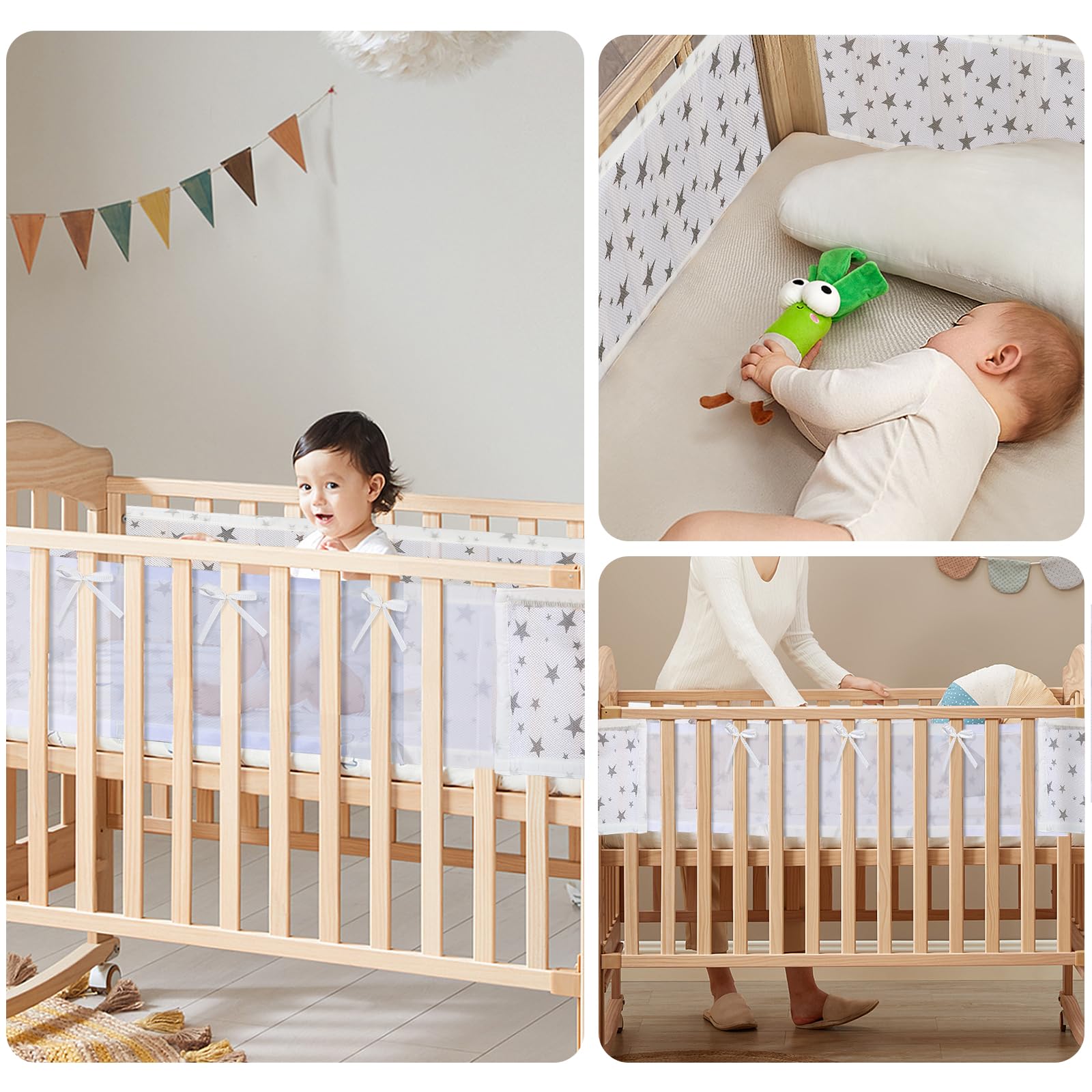 Sour Lemon Lot de 2 tours de lit pour bébé - Doublure en maille 3D - Respirantes - Anti-flux d'air - Étoile