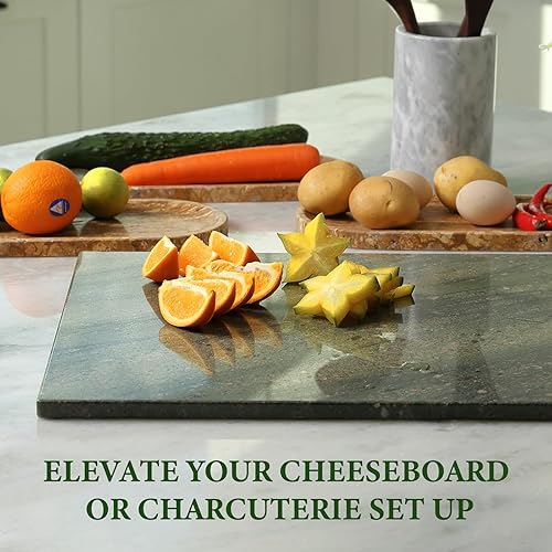 Miniatura 6 de Koville Tabla de cortar de mármol para cocina, tabla grande de quesos de losa de mármol de 16 x 12 pulgadas, tabla de servir rectangular para