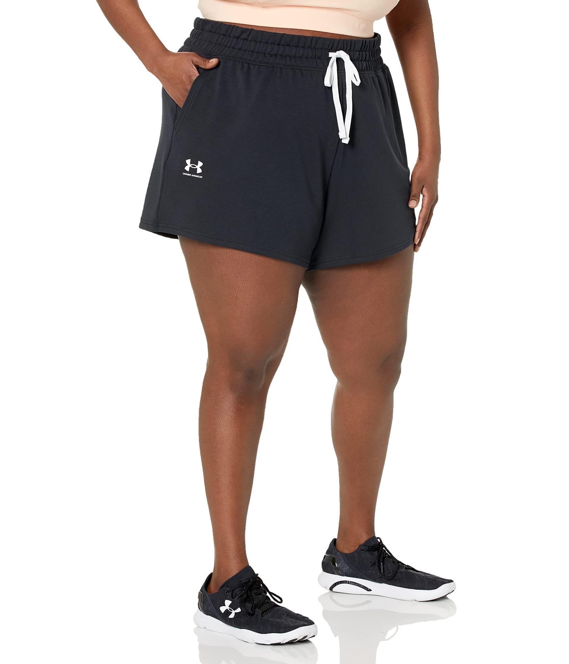 Under Armour Women's Rival Terry Short, Comfortable and Breathable Women's Workout Shorts, Ladies Jogging Shorts with Pockets Black / / White