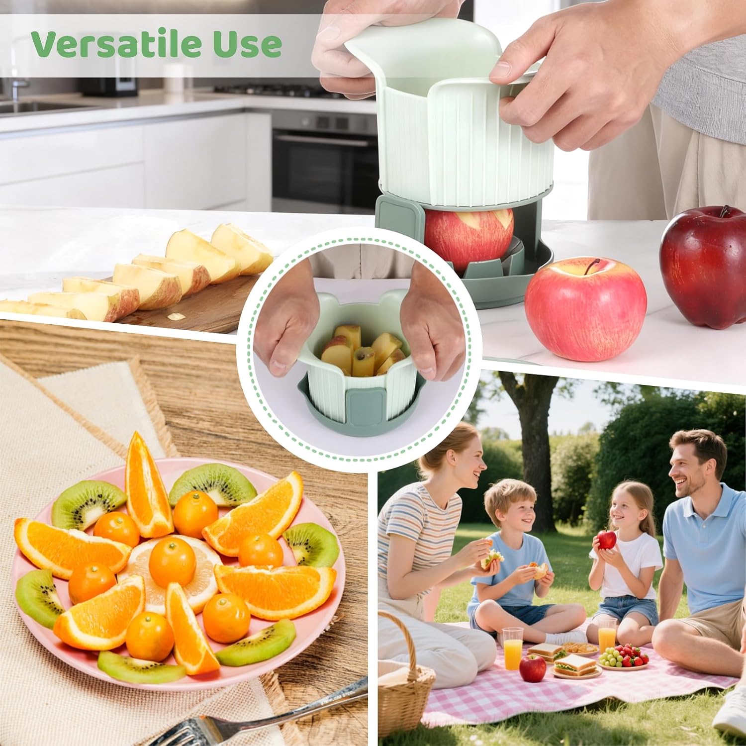 Apple Slicer and Corer Set with 3 Interchangeable Blades, Stainless Steel Slicer for Apple, Pear