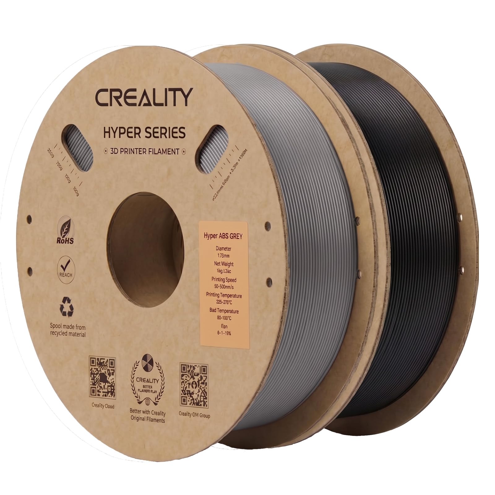 Creality ABS Filament 1.75mm 2KG, Black &amp; Grey, 2-Pack