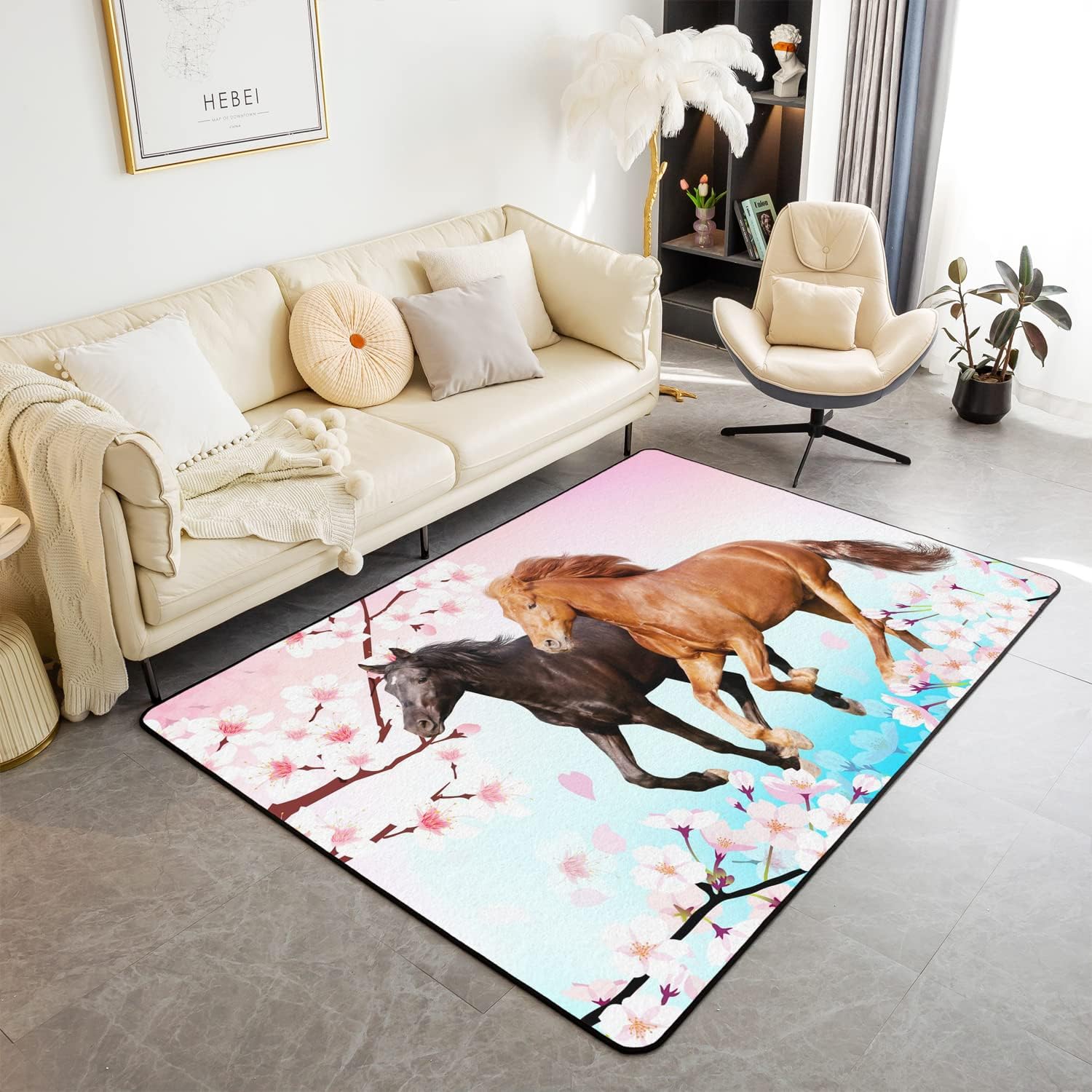 Horse Area Rug 4x5 Mat Rugs for Living Room Bedroom Soft