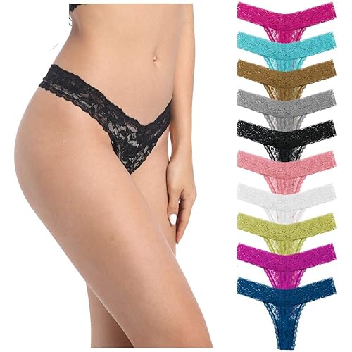Women's Lace Thongs, T Back Low Waist See Through Panties Sexy Seamless V-Shape Design Lace Thongs for Women