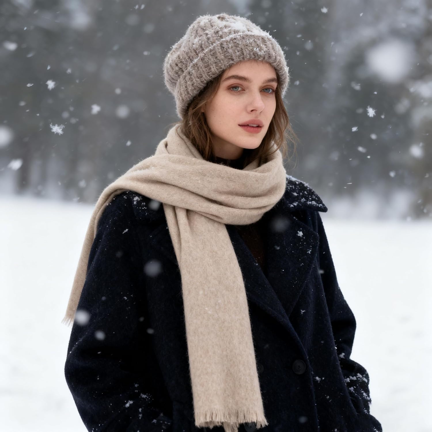 Wool Scarf for Women & Men, 100% Wool Scarves Wrap Shawl with Tassels, Elegant Soft Winter Scarf for Fall and Winter