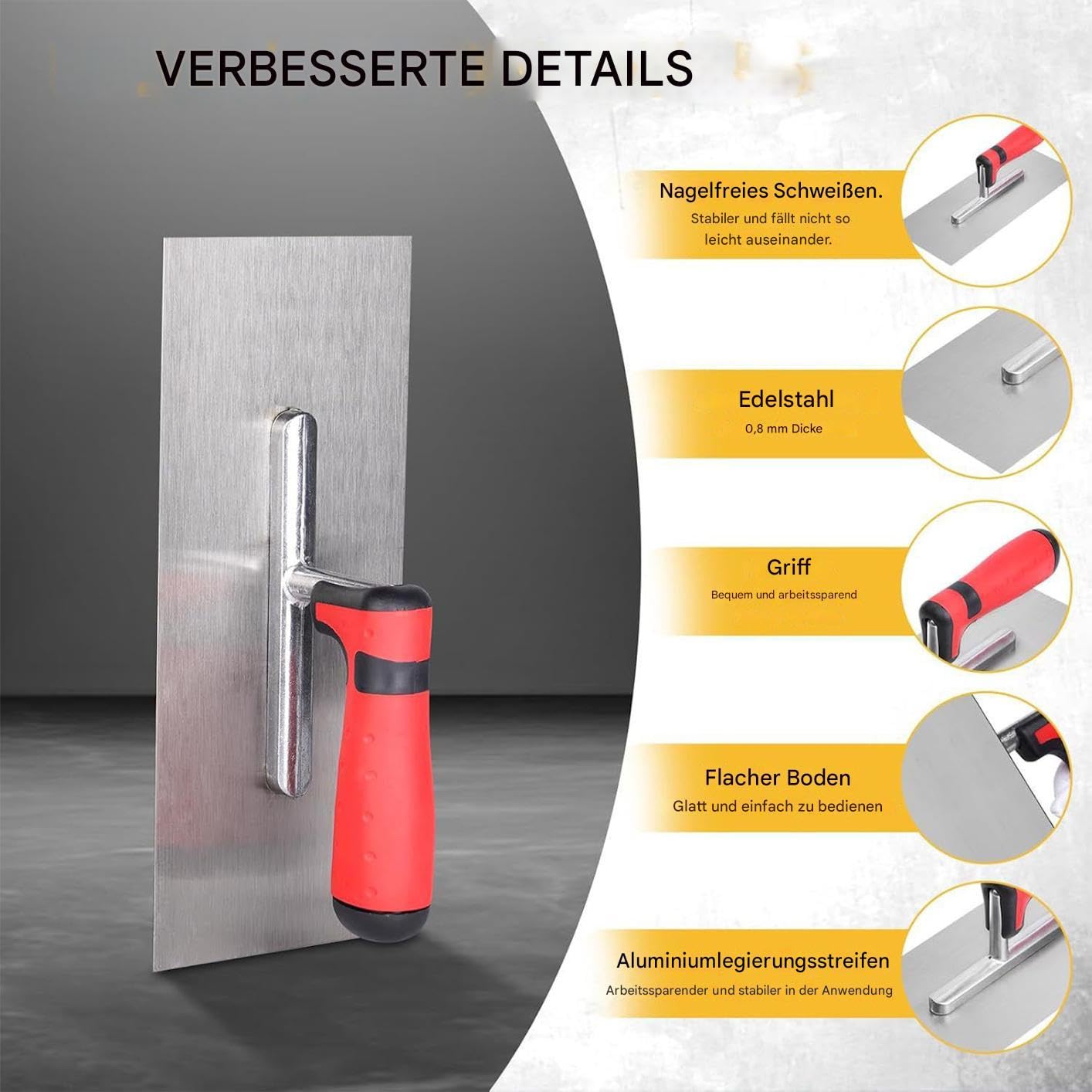 Lot de 3 truelles de maçonnerie en acier inoxydable avec poignée souple, outils pour rénovation, carrelage, plâtrage, maçonnerie, bricolage