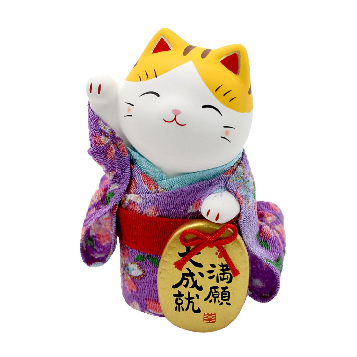 Waraku Fuuka Mangan Japanese Traditional Ceramic Figure Figurine Decoration Doll Statue Maneki Neko Chirimen Kimono Cat (S, )