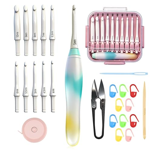 Crochet Hooks Set - Gel-Infused Jelly Touch Ergonomic Handle, 10 Sizes Interchangeable, All-in-One Kit with Organized Case for Beginners & Crafters