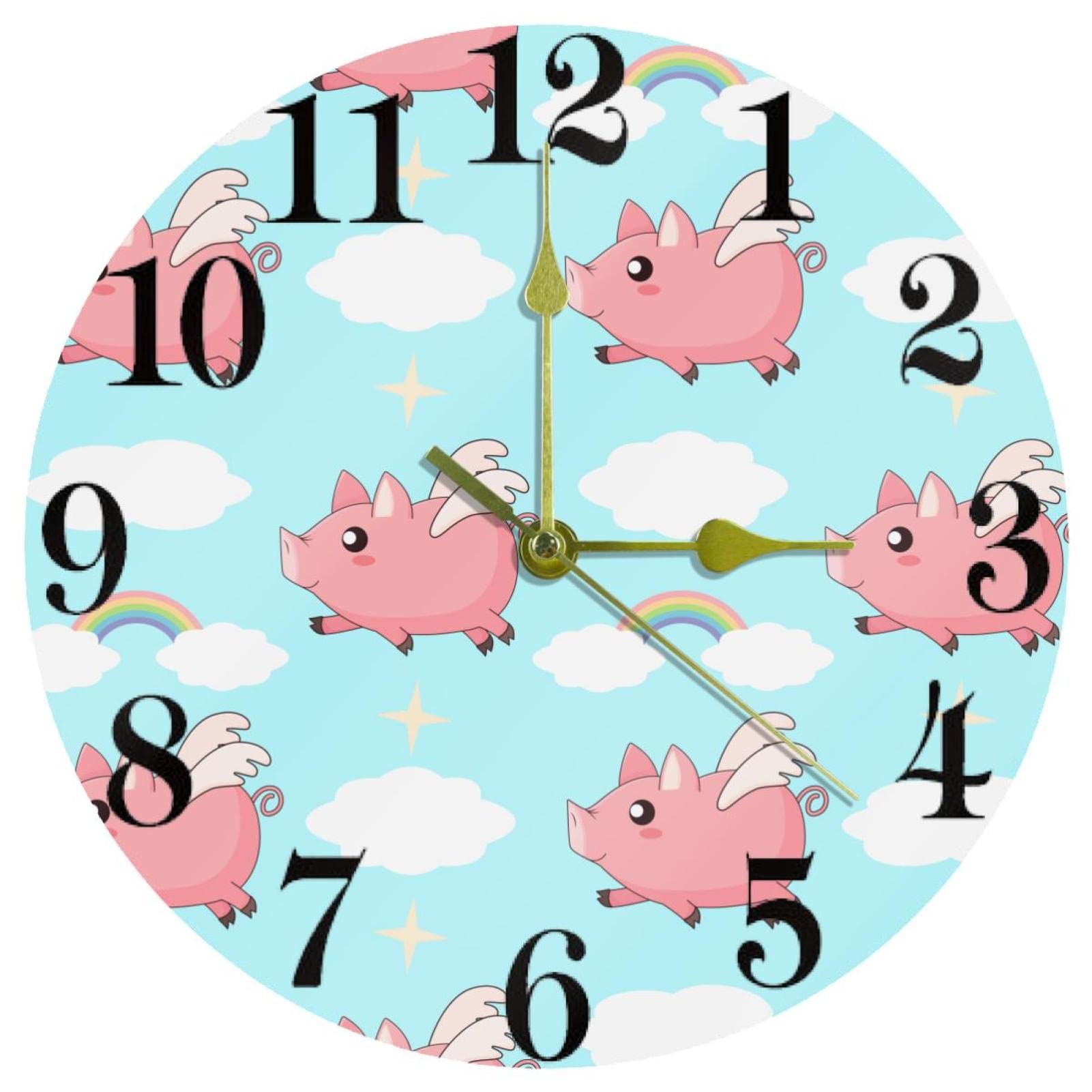 Horloge murale cochon et nuage rose, le cadeau de naissance idéal pour chambre bébé