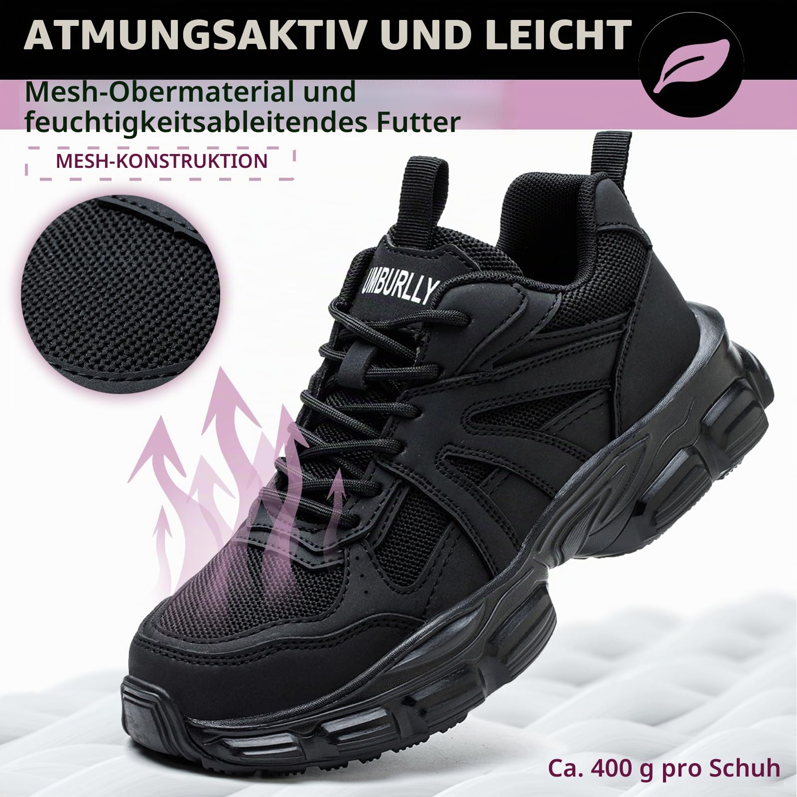 Sicherheitsschuhe Damen Leicht Arbeitsschuhe Atmungsaktiv rutschfest Stahlkappenschuhe Sportliche Schutzschuhe