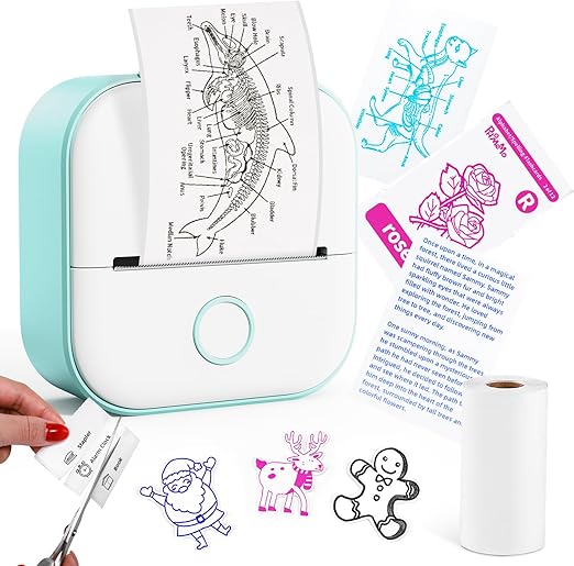 Memoking Sticker Printer - Mini Thermal Sticker Maker, T02 Inkless Label Machine, Portable Photo Printer, Perfect for Flashcards, Journals, Photos, Students - Green