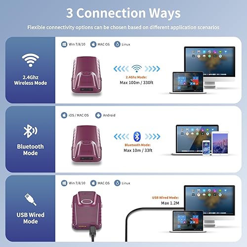 Miniatura 6 de NETUM Escáner de código de barras Bluetooth 2D, lector de código de barras QR portátil pequeño 3 en 1, escaneo de pistola inalámbrico automático,