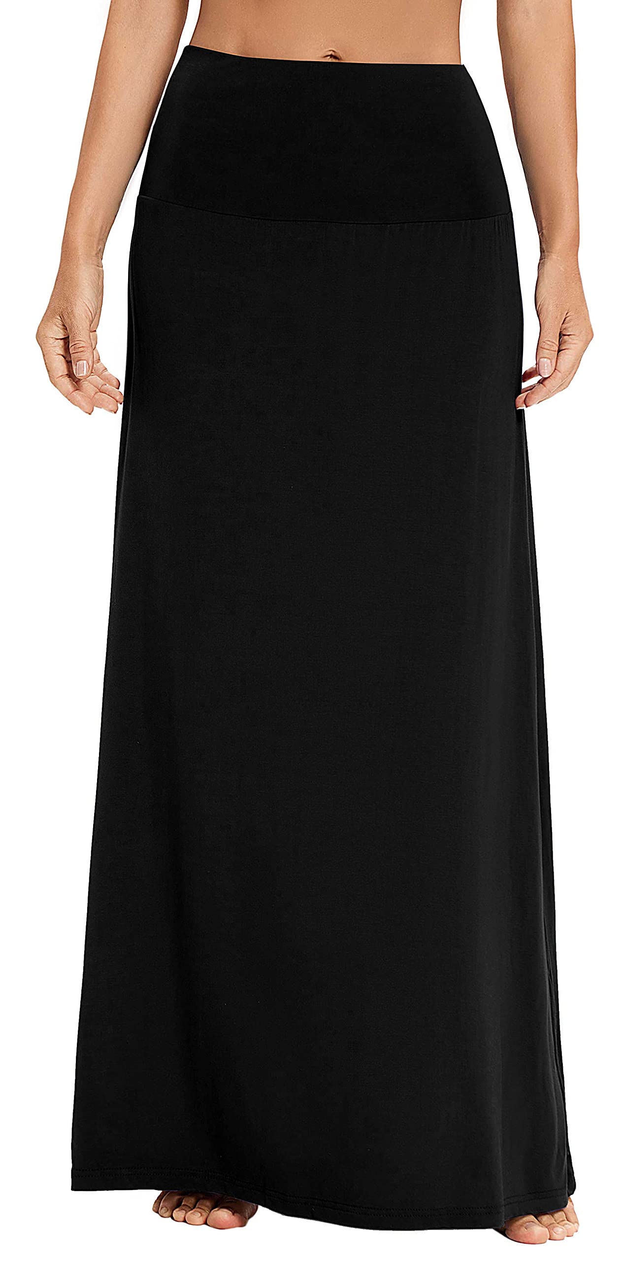 EXCHIC Femmes Elastique Taille Haute Maxi Jupe Boho Flared A-Line Longues Yoga Jupes