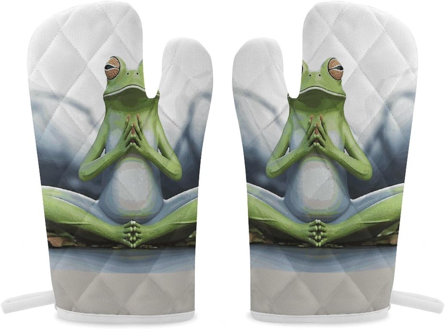 2 Pcs Oven Mitts Heat Resistant Kitchen Gloves Soft Safety Funny Yoga Frog Oven Glove for Microwave, Barbecue