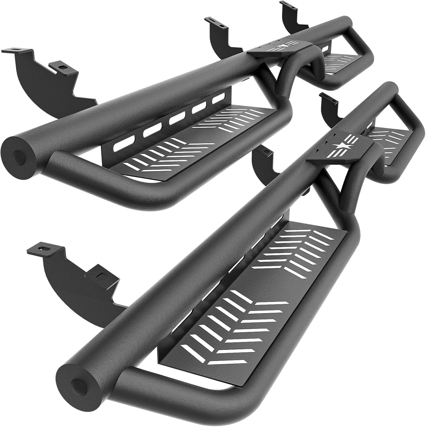 Running Boards Side Steps Compatible with 2007 2008 2009 2010 2011 2012 2013 2014 Toyota FJ Cruiser, Bolt-on Nerf Bar Step Bars, Heavy-Duty Steel Two Stairs Design (Black Steel, Star Logo)