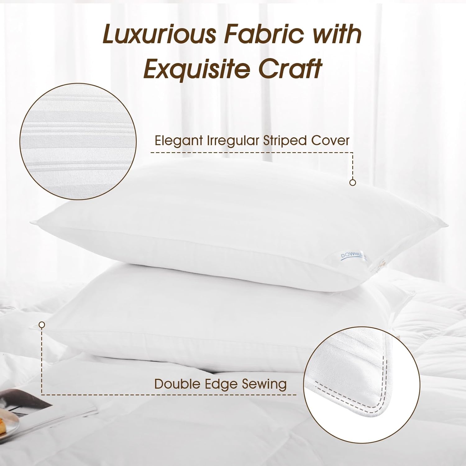downluxe Down Alternative Pillows Standard Size Set of 2 - Hotel Collection Soft Bed Pillows for Sleeping, Perfect for Side, Back and Stomach Sleepers, 20 X 26