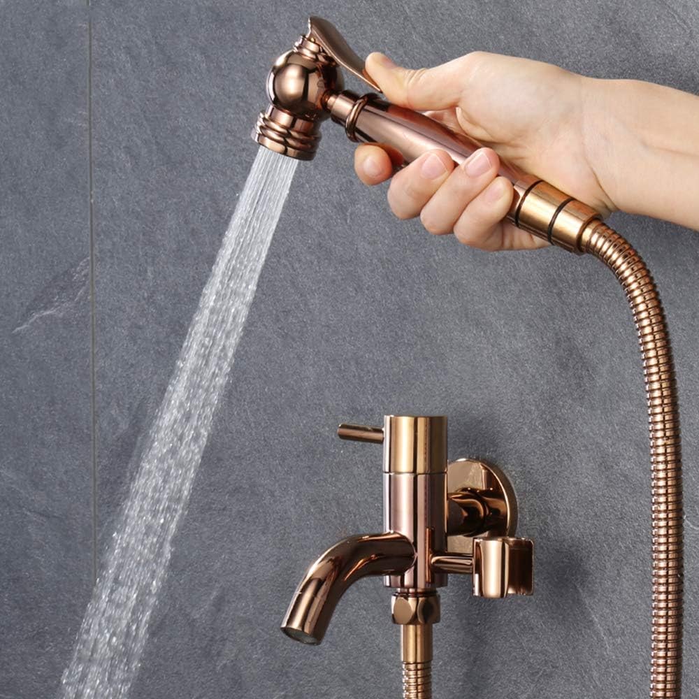 Rose Gold Bidet Sprayer with Cold Water Brass Bathroom Shower Bidet Tap Wall Mounted 2 Functions Portable Cloth Diaper Washer Shower Sprayer Set for Pet Bath, Personal Hy