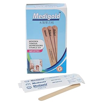 Kashi Surgicals KS Sterile Standard Size Wooden Polished Smooth Edges Tongue Depressor Spatula - 100 Pieces (Sterile)