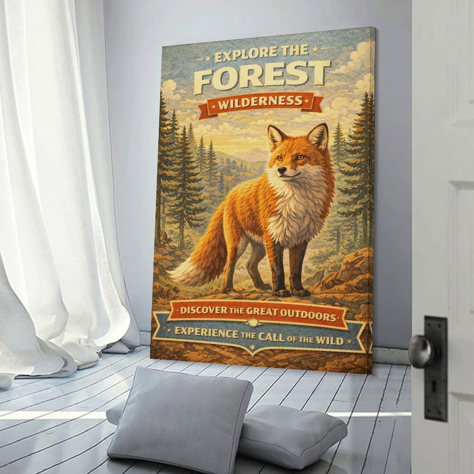 Junmoney Vintage Forest Exploration Canvas Wall Art 16x24inch(40x60cm), for Wall Displays, Bedrooms Or Room Updates, Ideal for Building A Coordinated Art Wall