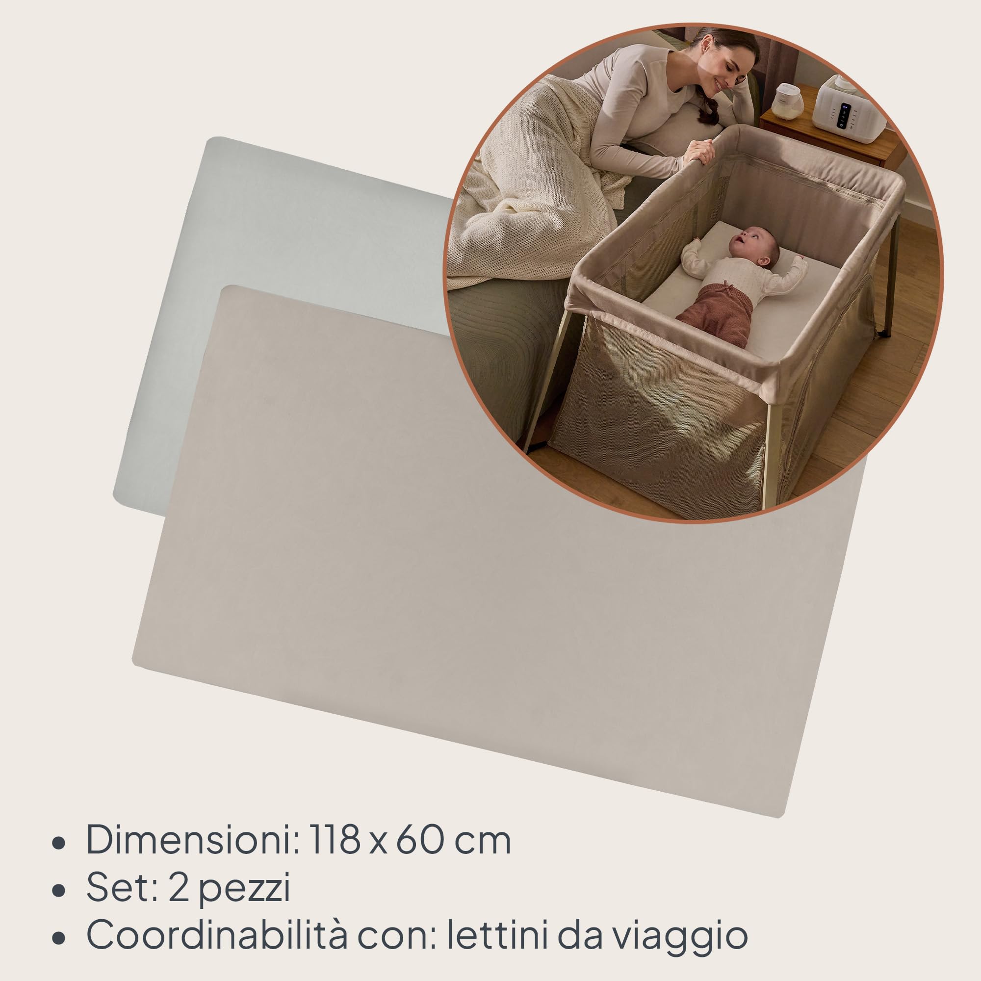 LIONELO Lenzuola con angoli per lettino neonato, Set da 2, 118x60 cm, Cotone di bambù naturale, Traspiranti, Ideali per materasso di lettino, lettino da viaggio/Campeggio o culla