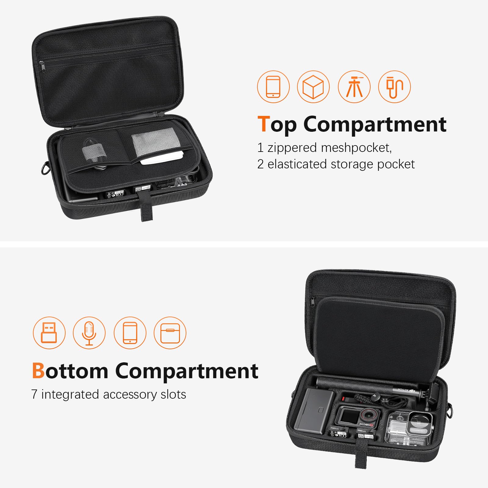 AMAZEAR OSMO Action Tragetasche für DJI Osmo Action 5 Pro, DJI Action 5 Pro Zubehör Schutz, Kompakte Hartschalen-Tragetasche, Tragbar für Reisen, Kompatibel mit Action 3, Action 5/4 case, Schwarz