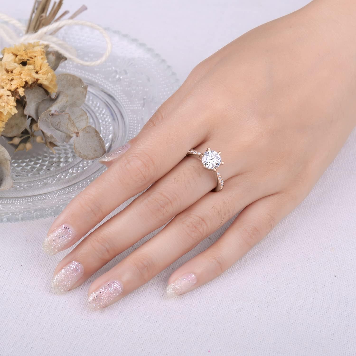 JewelryPalace Classic 1ct 2ct 3ct Cubic Zirconia Solitaire Engagement Rings for Women, 925 Sterling Silver Promise Ring for Her, Round Cut Simulated Diamond Anniversary Wedding Rings Size 4-12