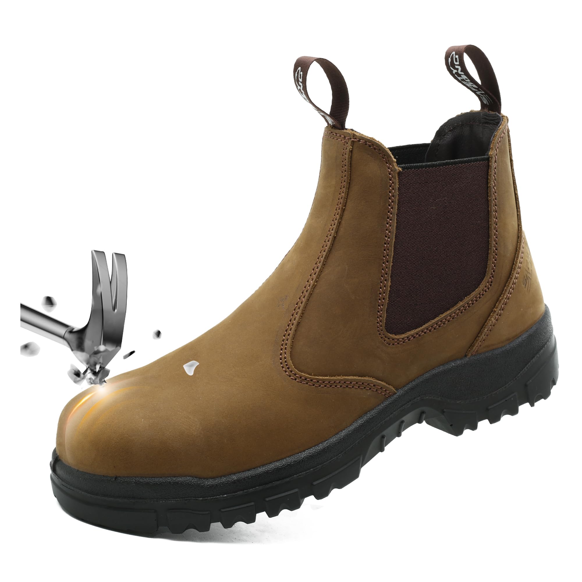 SAFETY LOONG Slip on Work Boots for Men Women Composite Toe Comfort Leather Abrasion Slip Resistant Sole Safety Chelsea