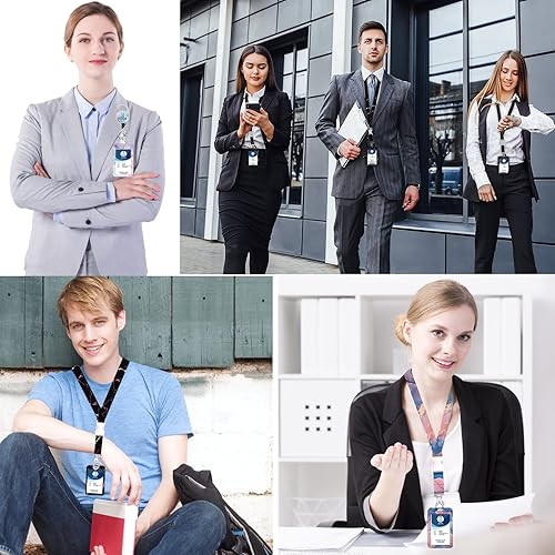 Miniatura 7 de Cordón con soporte para insignias carrete retráctil para insignia con correa desmontable para el cuello y soporte vertical para identificación para