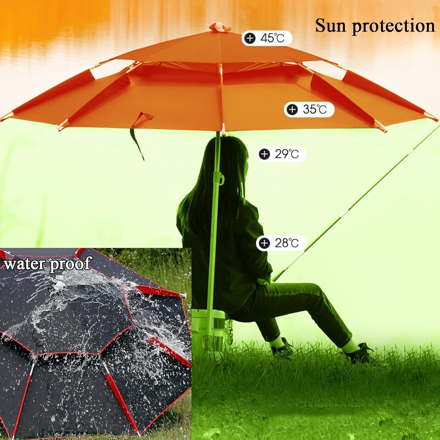 Parasol przeciwsłoneczny/deszczowy - parasol wędkarski, zapiekane krawędzie, z funkcją odchylania, tkanina poliestrowa i solidne żebra, parasol ogrodowy na zewnątrz, odporny na prysznic, bar
