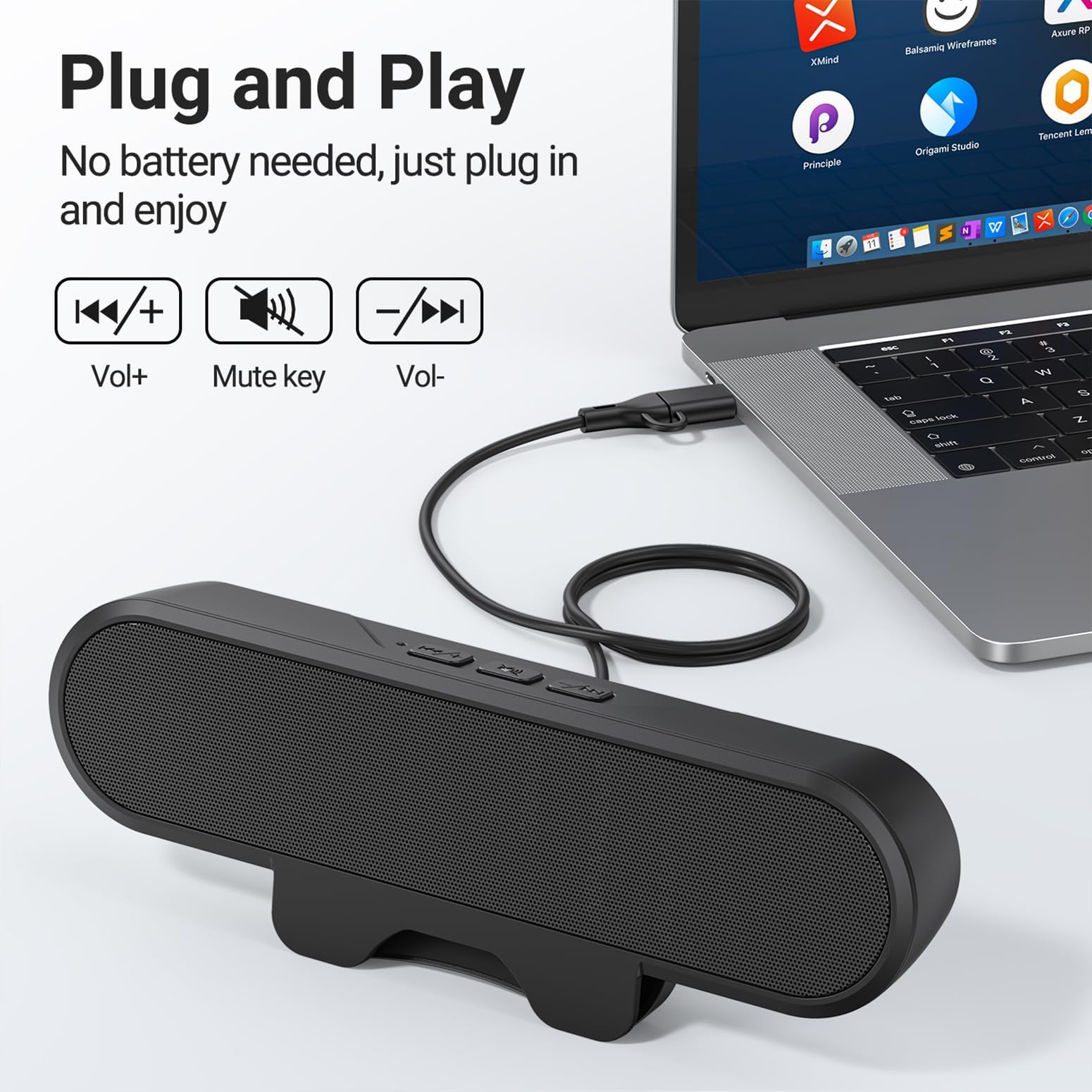 INGA Głośniki do komputera stacjonarnego, głośnik USB do monitora z klipsem, głośniki biurkowe z mocnym dźwiękiem stereo HD, Mini Soundbar do laptopa, łatwy montaż na monitorze