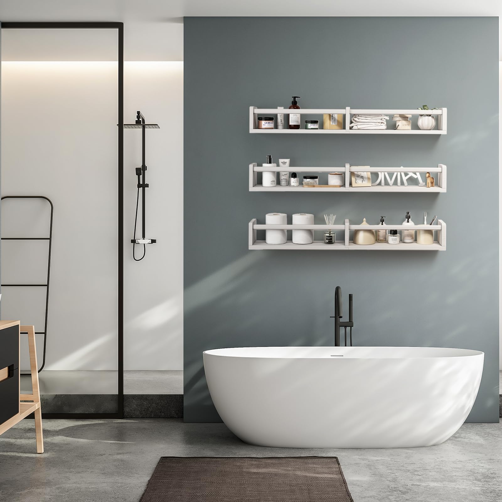 Fixwal Nursery Bookshelves, 32in Floating Bookshelves for Wall Set of 3, Wood Wall Mounted Book Shelves for Baby Nursery Decor, Toys and Decor Storage (White)