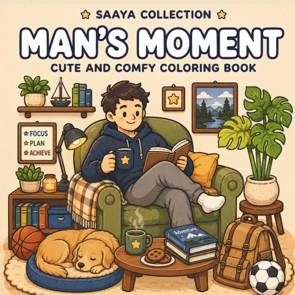 Cozy Man’s Moment: Coloring Book for Adults and Teens, Bold and Easy Designs Celebrating Life’s Journey, Family Memories, Career Success, Fatherhood, Retirement, and Meaningful Milestones